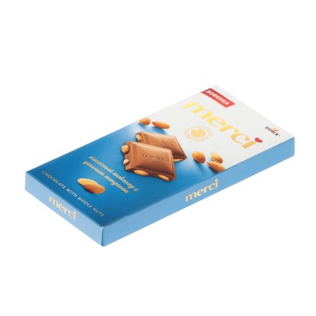 Шоколад молочный Merci с цельным миндалем, 100 г
