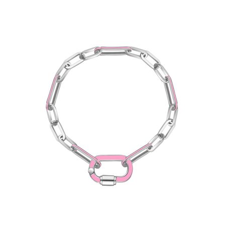 POCHE Серебристый браслет с карабином розового цвета и звеньями с эмалью