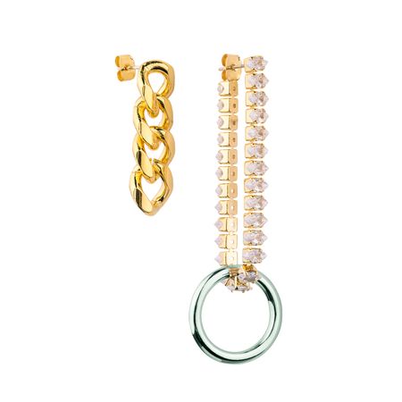 Herald Percy Золотистые асимметричные серьги с серебристым кругом и кристаллами