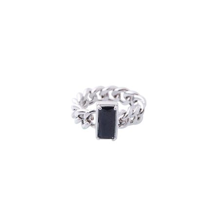 Lisa Smith Серебристое фактурное кольцо-цепь с черным кристаллом