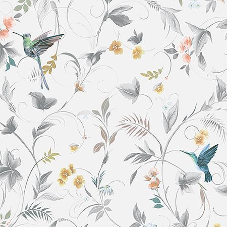 Обои Andrea Rossi Stromboli 54346-3 Винил на флизелине 10610 БелыйСерый ЛистьяЦветыПтицы 4800₽