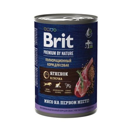 Brit Premium by Nature полнорационный влажный корм для собак с чувствительным пищеварением фарш из ягненка с гречкой в консервах - 410 г 6 шт 1002₽