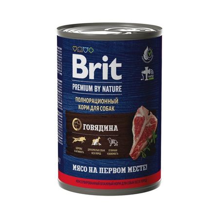 Brit Premium by Nature полнорационный влажный корм для собак фарш из говядины в консервах - 410 г 6 шт 1086₽