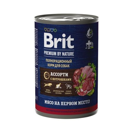 Brit Premium by Nature полнорационный влажный корм для собак фарш из мясного ассорти с потрошками в консервах - 410 г 6 шт 1086₽