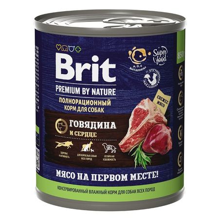 Brit Premium by Nature полнорационный влажный корм для собак фарш из говядины с сердцем в консервах - 850 г 1 шт 1536₽