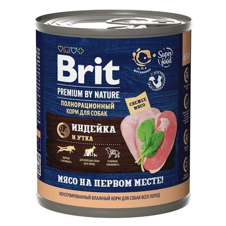 Brit Premium by Nature полнорационный влажный корм для собак фарш из индейки с уткой в консервах - 850 г 1 шт 1536₽