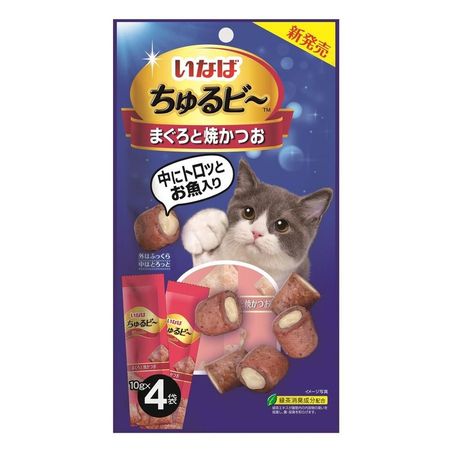 Inaba Churu Bee лакомство для взрослых кошек трубочки тунцом магуро с запеченным тунцом кацуо - 10 г х 4 шт 323₽