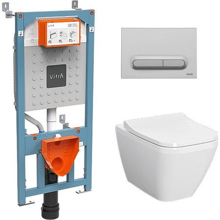 Комплект унитаза с инсталляцией Vitra Integra Square 9856B003-7206 с сиденьем Микролифт и клавишей смыва Хром матовый 33807₽