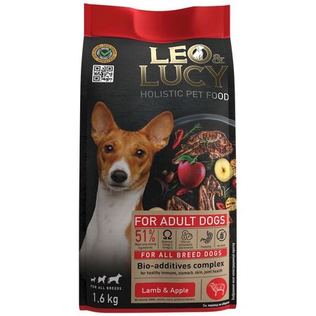 Leo ampLucy сухой полнорационный корм для собак с ягненком яблоком и биодобавкам - 16 кг 1698₽