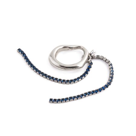 Anna Glow Асимметричное серебристое кольцо с синими и розовыми кристаллами