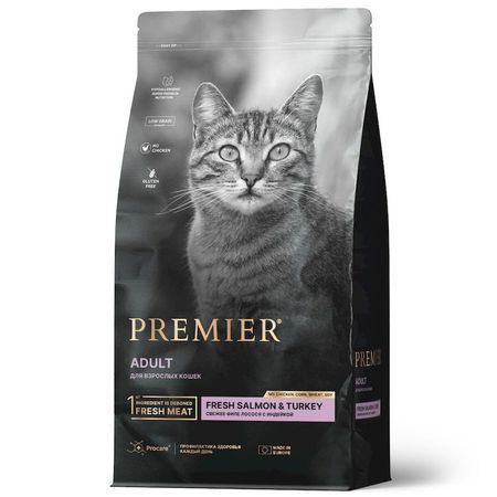 Premier Cat Salmon amp Turkey Adult сухой корм для взрослых кошек свежее филе лосося с индейкой - 2 кг 2730₽