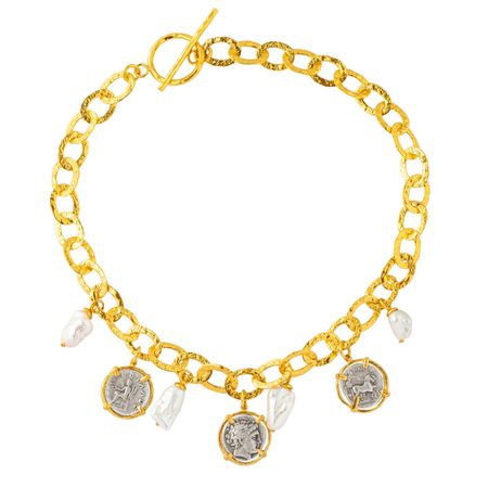 Lisa Smith Золотистое колье с жемчугом и медальонами 4170₽