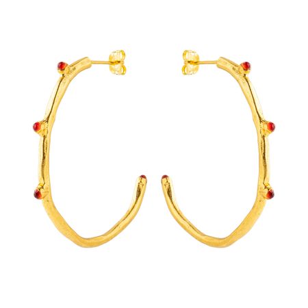 Lisa Smith Золотистые серьги-кольца с красными камнями