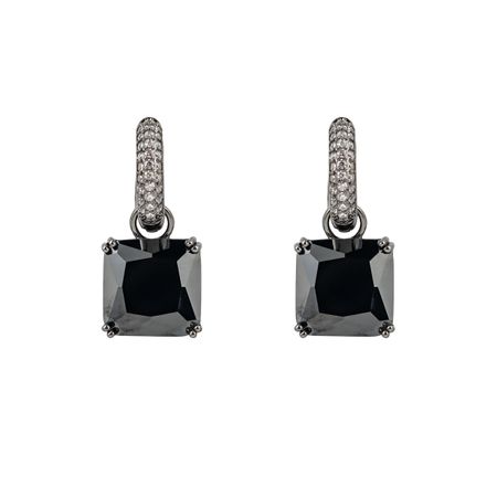 Herald Percy Серебристые серьги с квадратным черным кристаллом и паве