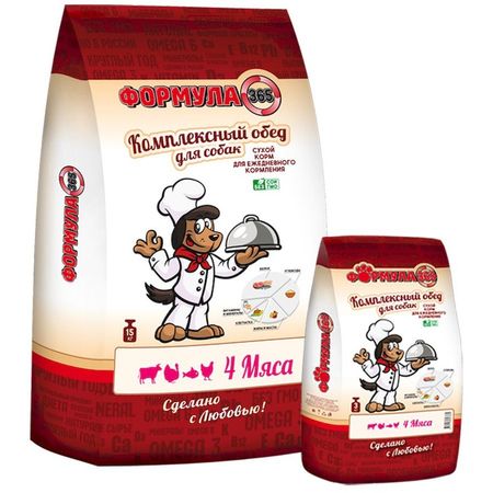 Формула 365  "4 мяса " сухой корм для взрослых собак средних и крупных пород с говядиной, индейкой, рыбой, птицей