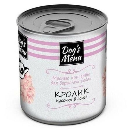 Dogs Menu влажный корм для взрослых собак всех пород с кроликом кусочки в соусе в консервах - 750 г 174₽