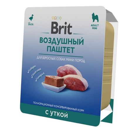 Brit Premium полнорационный влажный корм для собак мелких и миниатюрных пород воздушный паштет с уткой в ламистерах - 100 г 1204₽