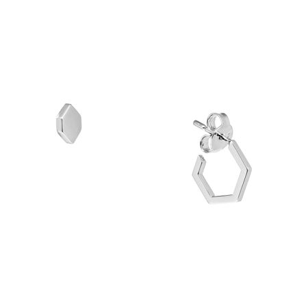 Jewlia Асимметричные пусеты-соты из белого золота с бриллиантом, из коллекции «Соты»