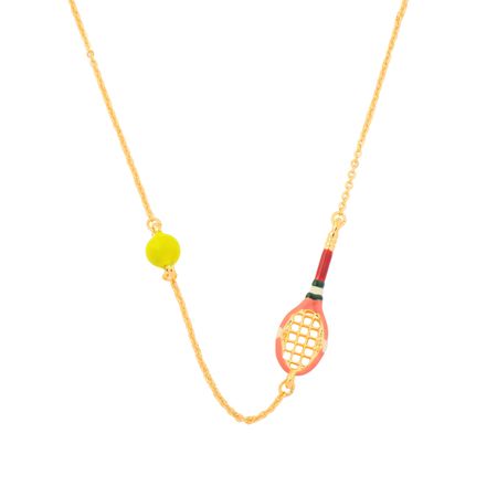 Aqua Золотистая цепочка с эмалированной фигуркой теннисной ракетки розового цвета