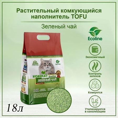 HOMECAT Ecoline комкующийся наполнитель для кошачьих туалетов с ароматом зеленого чая - 18 л 2531₽