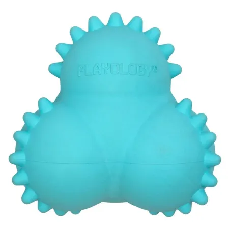 Playology Squeaky Bounce Ball игрушка для щенков 4-8 месяцев, дентальный жевательный тройной мяч, с ароматом арахиса, голубой