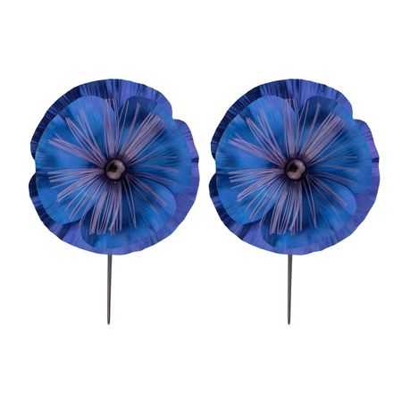 FlyInHome Синие серьги-цветы из титана с черным жемчугом Titanium Flower