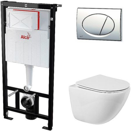 Комплект унитаза BelBagno Amanda BB051CHRBB051SC с инсталляцией Alcaplast Sadromodul AM1011120-31 RU M71-0001 с сиденьем Микролифт и клавишей смыва Хром 34694₽
