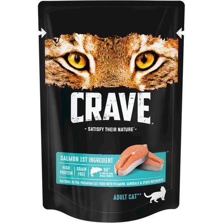 Crave полнорационный влажный корм для кошек с лососем кусочки в желе в паучах - 70 г 3270₽