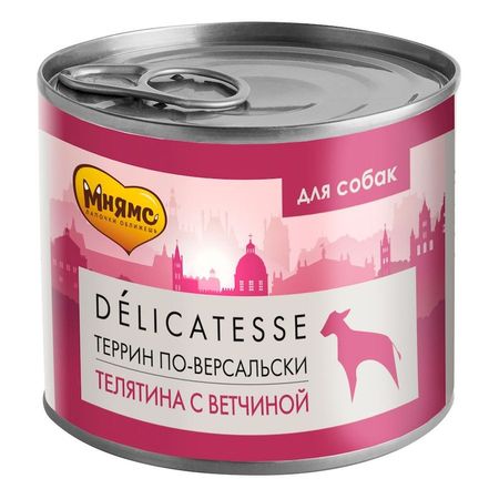 Мнямс Delicatesse  &quot;Террин по-версальски &quot; влажный корм для собак паштет из телятины с ветчиной, в консервах - 200 г х 12 шт