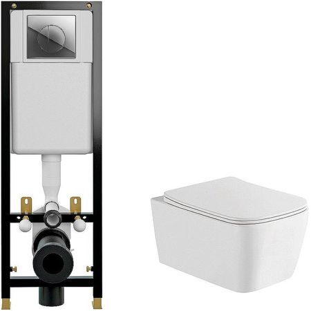 Комплект унитаза WellWant Tesoro WWU01111W с инсталляцией Cersanit Black 35 S-IN-BLACK-Cg-w с сиденьем Микролифт и клавишей смыва Хром 22970₽