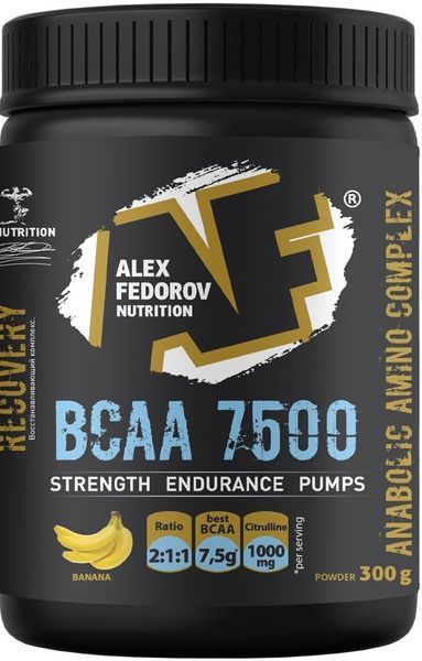 Аминокислоты БЦАА/BCAA 7500 вкус банана Алекс Федоров Нутришн порошок 300г