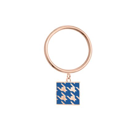LUTA Jewelry Покрытое розовым золотом подвижное кольцо из серебра с узором гусиная лапка из синей и коричневой эмали 4500₽