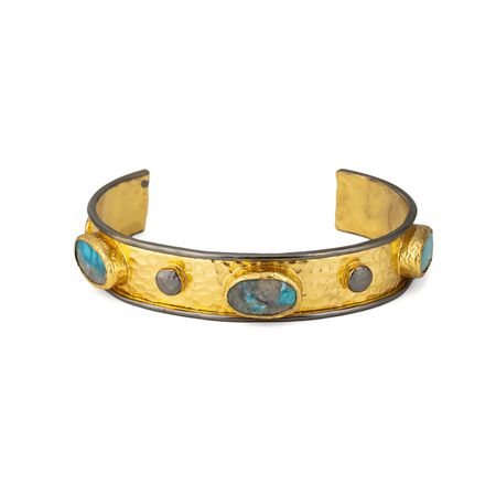 Lisa Smith Золотистый полукруглый браслет с инкрустированными овальными и круглыми камнями
