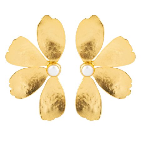 Lisa Smith Золотистые серьги половинки цветка с перламутровыми камнями
