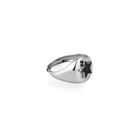 Herald Percy Серебристое кольцо-печатка со звездой из черных кристаллов