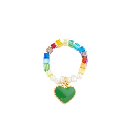 Aqua Бисерное кольцо с зеленым сердцем