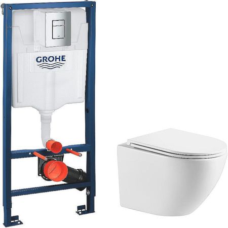 Комплект унитаза WellWant Aura WWU01121WK с инсталляцией Grohe Rapid SL 38772001 с сиденьем Микролифт и клавишей смыва Хром 33061₽