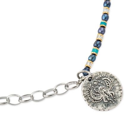 Svarog Sky Медальон «Скарабей» на цепи с серебряным покрытием с бусинами