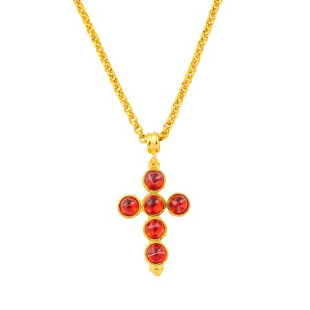 Ben Amun Позолоченная цепочка с крестом из красных кристаллов