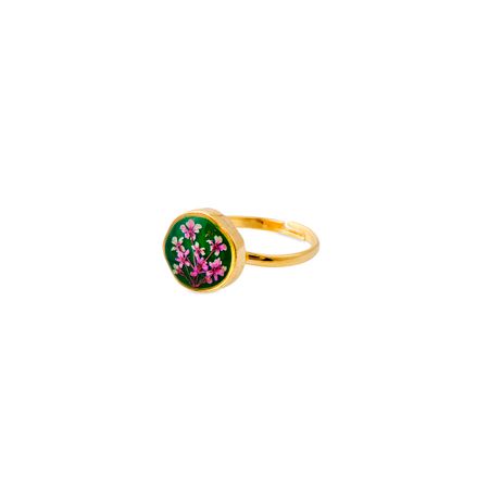 Wisteria Gems Маленькое круглое золотистое зеленое кольцо с бело-розовыми цветками