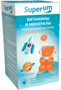 Superum Витамины и минералы для детей со вкусом грейпфрута жевательные пастилки 60 шт