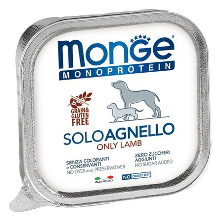 Monge Dog Monoprotein Solo полнорационный влажный корм для собак беззерновой паштет с ягненком в ламистерах - 150 г 1 шт 212₽