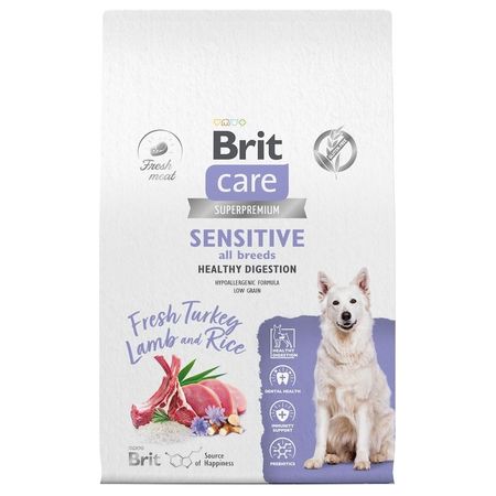 Brit Care Dog Adult Sensitive Healthy Digestion сухой корм для собак всех пород с чувствительным пищеварением с индейкой и ягненком - 12 кг 8157₽