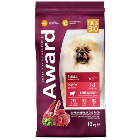 Award Medium Puppy Turkey сухой корм для щенков от 1 мес беременных и кормящих сук мелких пород с ЯГНЕНКОМ ИНДЕЙКОЙ брокколи и брусникой - 10 кг 6408₽