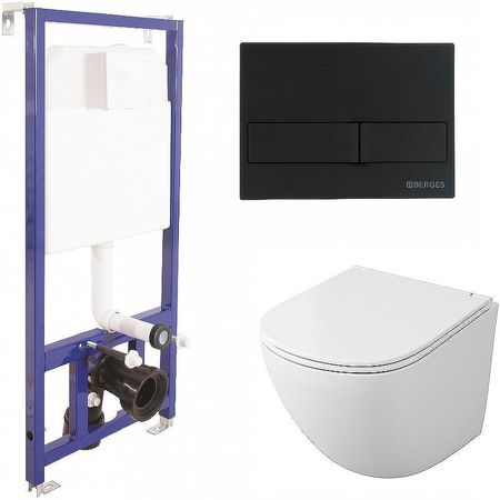 Комплект унитаза Owl 1975 Vind Cirkel-H TOWLT190302 с инсталляцией Berges Novum L5 040215 с сиденьем Микролифт и Черной матовой клавишей смыва 25836₽
