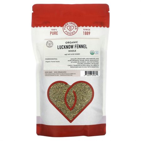 Pure Indian Foods, Органический цельный лакхнауский фенхель, 226 г (8 унций)