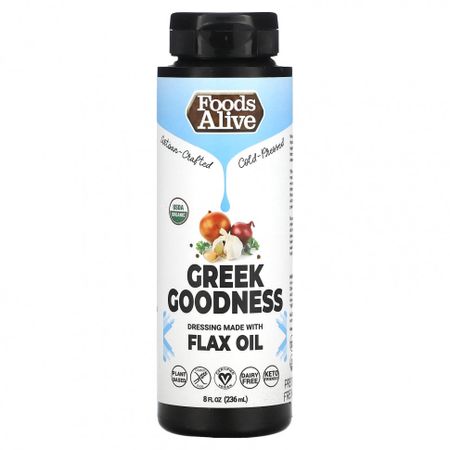 Foods Alive, Заправка с льняным маслом, греческое добро, 236 мл (8 жидк. Унций)