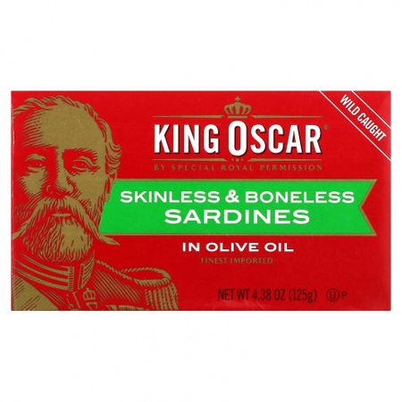King Oscar, Сардины без кожи и без костей в оливковом масле, 125 г (4,38 унции)