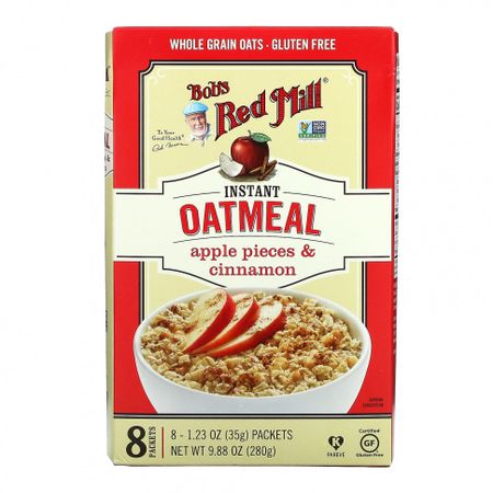 Bob's Red Mill, Овсяные пакетики быстрого приготовления, кусочки яблока и корица, 8 пакетиков по 35 г (1,23 унции)