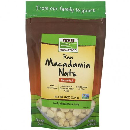 NOW Foods, Real Food, сырые орехи макадамия, несоленые, 227 г (8 унций)